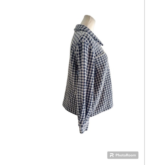Max Studio Womens Blue White Gingham Plaid Button Up Shirt Jacket Shacket Size L - Picture 3 of 11